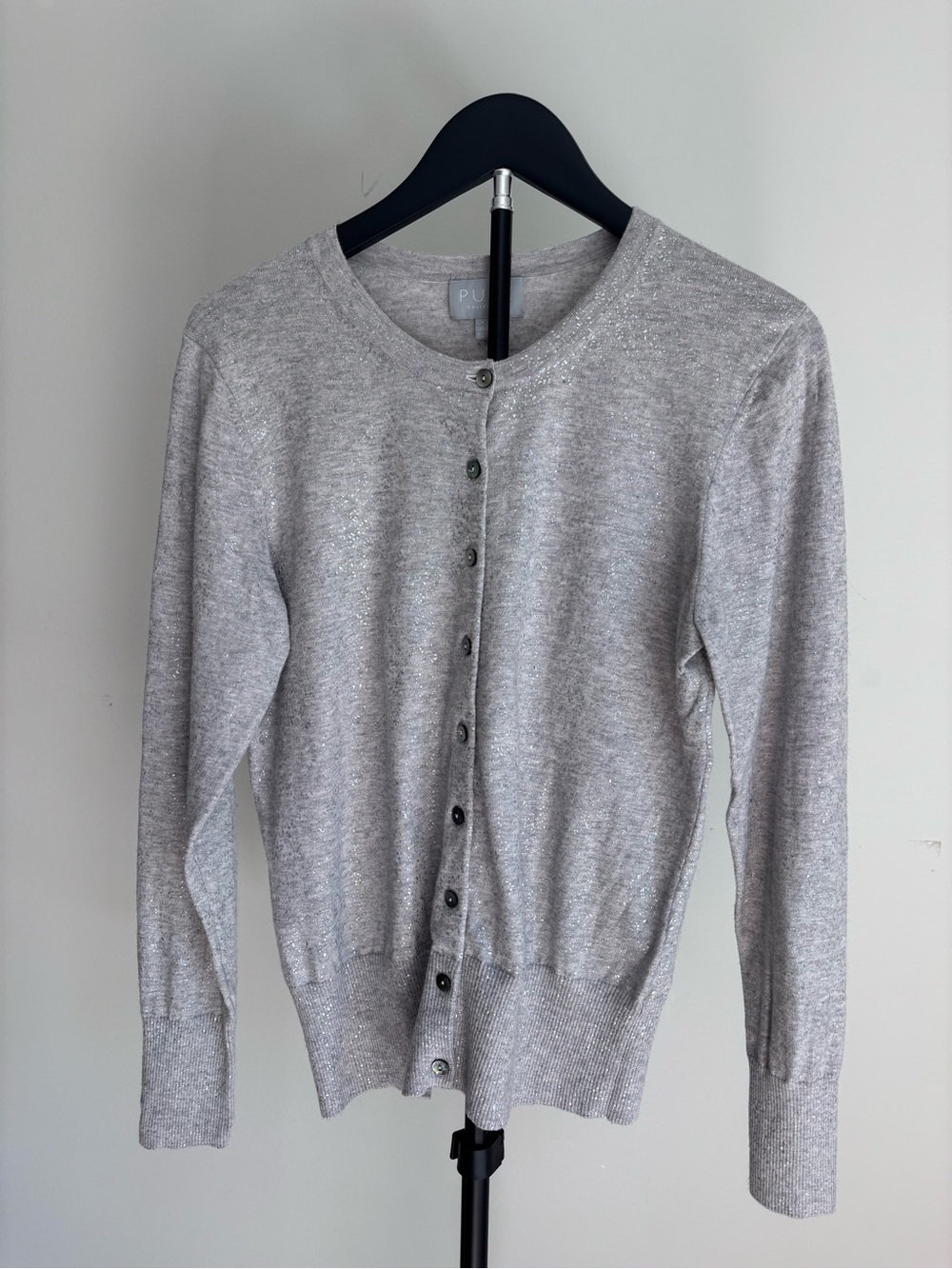 Pure Collection Cotton Crewneck Cardigan Sweater w/Metallic Flecks | M | NWOT